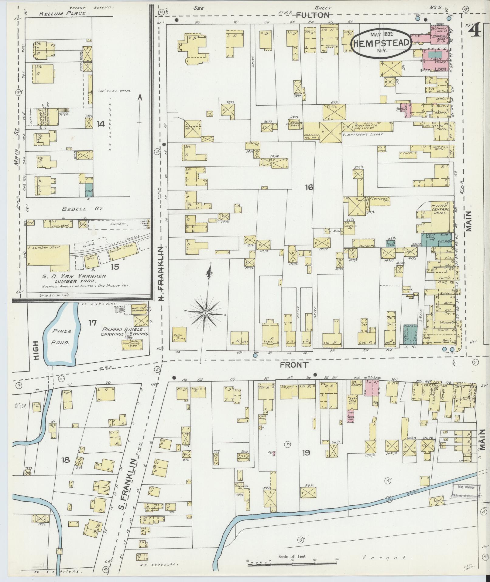 Sanborn Fire Insurance Map from Hempstead, Nassau County, New York (1892), Sheet #0004 - Complete Map Set gallery image, historic Sanborn map, vintage wall art, New York New York