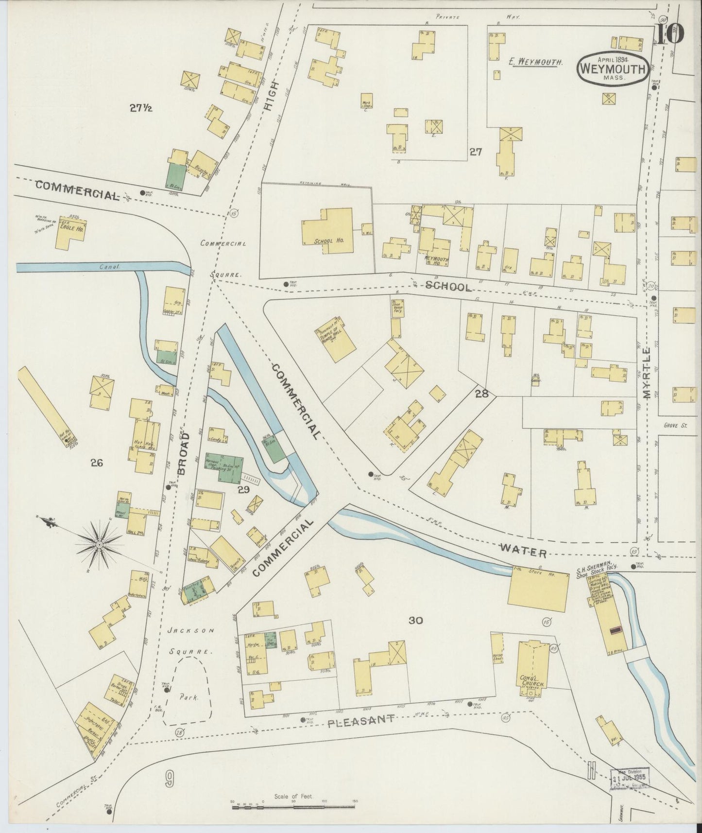 Sanborn Fire Insurance Map from Weymouth, Norfolk County, Massachusetts (1894), Sheet #0010 - Complete Map Set gallery image, historic Sanborn map, vintage wall art, Massachusetts Massachusetts