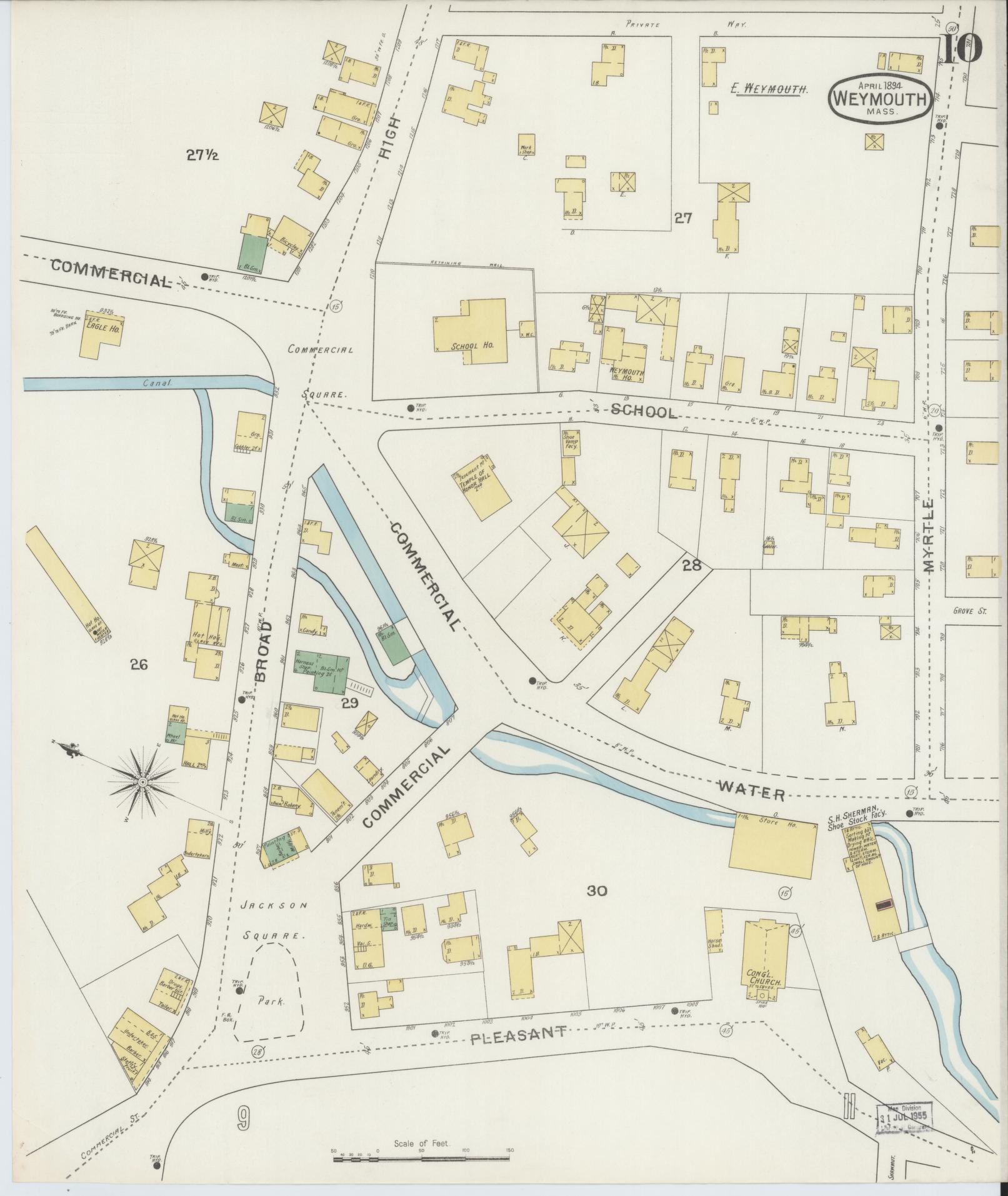 Sanborn Fire Insurance Map from Weymouth, Norfolk County, Massachusetts (1894), Sheet #0010 - Complete Map Set gallery image, historic Sanborn map, vintage wall art, Massachusetts Massachusetts