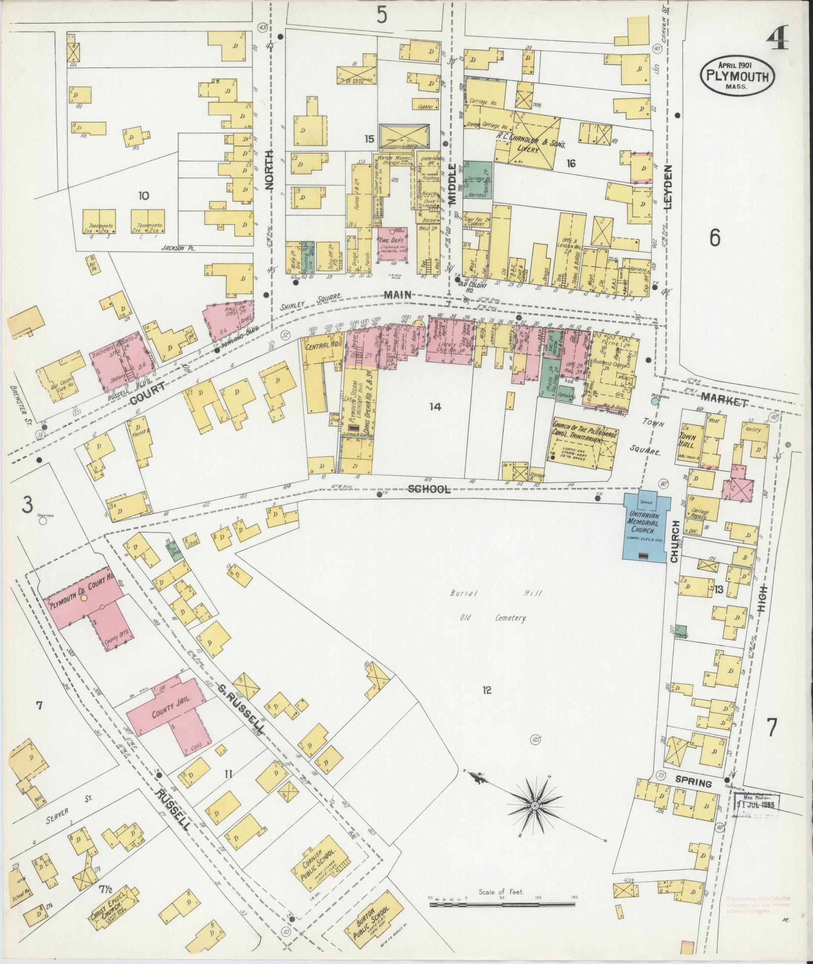 Sanborn Fire Insurance Map from Plymouth, Plymouth County, Massachusetts (1901), Sheet #0004 - Complete Map Set gallery image, historic Sanborn map, vintage wall art, Massachusetts Massachusetts