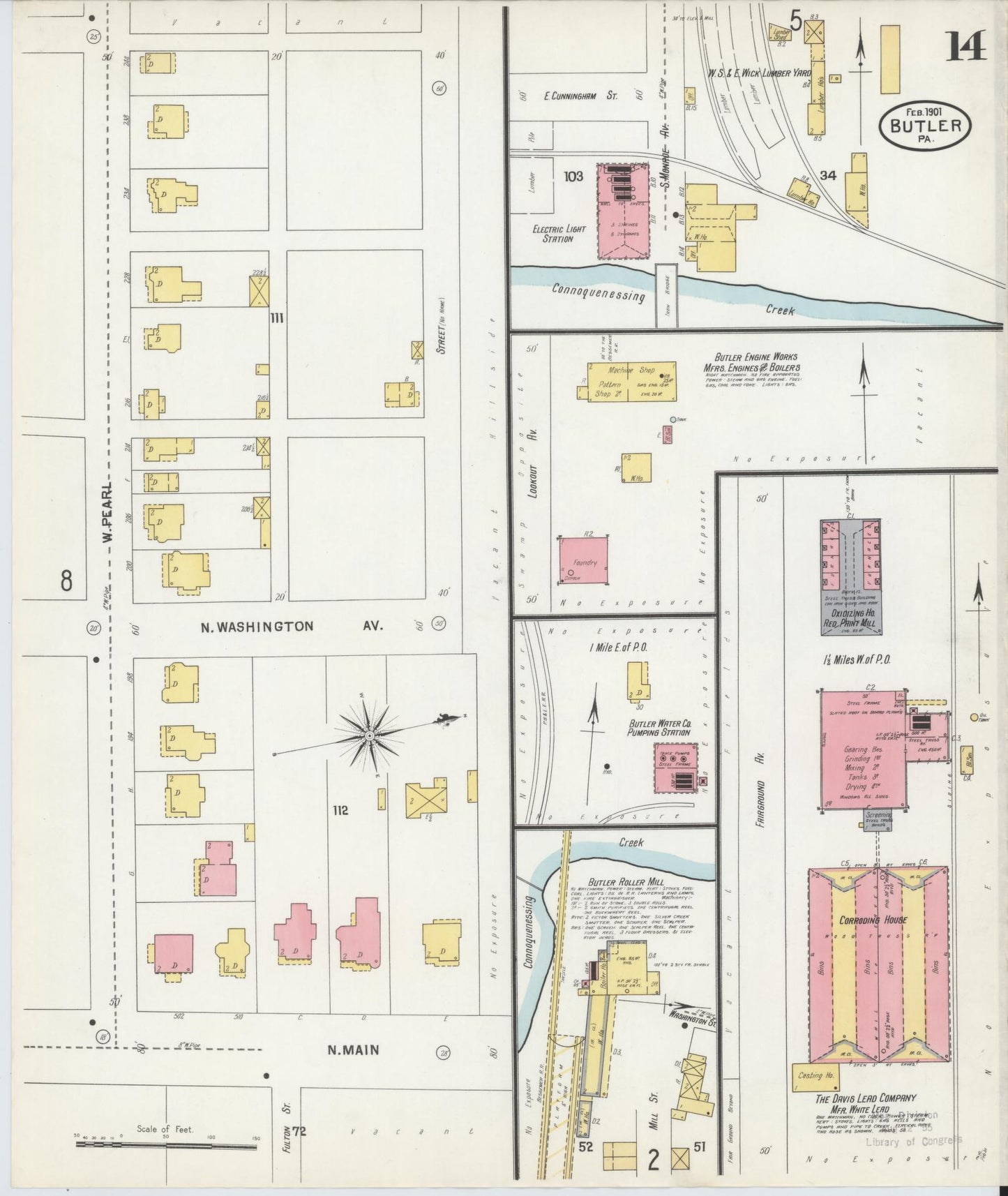 Sanborn Fire Insurance Map from Butler, Butler County, Pennsylvania (1901), Sheet #0014 - Historic Sanborn Fire Insurance Map Print, vintage old map wall art, antique decor, genealogy gift, Pennsylvania Pennsylvania map