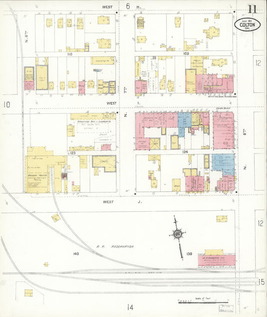 Sanborn Fire Insurance Map from Colton, San Bernardino County, California (1911), Sheet #0011 - Historic Sanborn Fire Insurance Map Print, vintage old map wall art, antique decor, genealogy gift, California California map