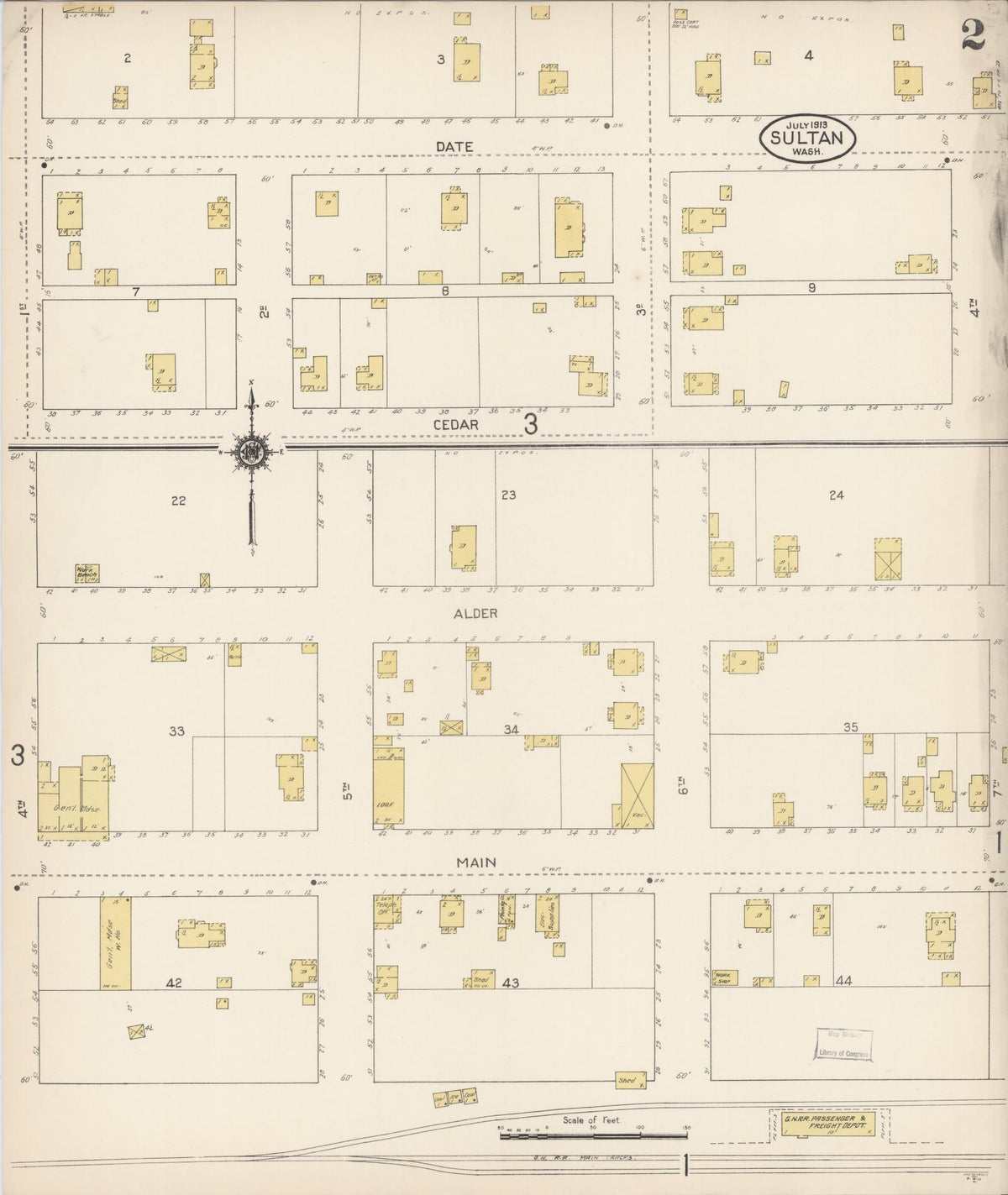 Sanborn Fire Insurance Map from Sultan, Snohomish County, Washington (1913), Sheet #0002 - Historic Sanborn Fire Insurance Map Print, vintage old map wall art, antique decor, genealogy gift, Washington Washington map