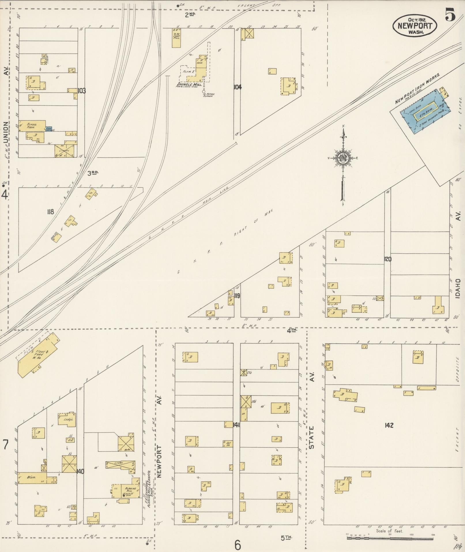 Sanborn Fire Insurance Map from Newport, Pend Orielle County, Washington (1912), Sheet #0005 - Complete Map Set gallery image, historic Sanborn map, vintage wall art, Washington Washington