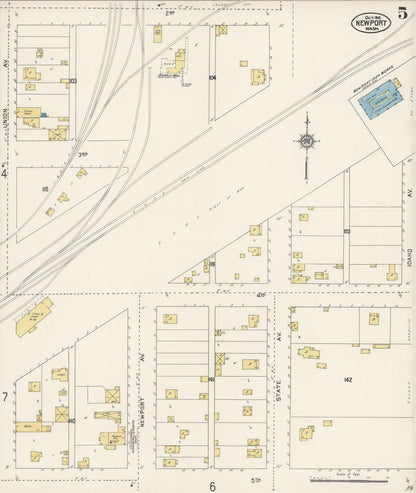 Sanborn Fire Insurance Map from Newport, Pend Orielle County, Washington (1912), Sheet #0005 - Complete Map Set gallery image, historic Sanborn map, vintage wall art, Washington Washington
