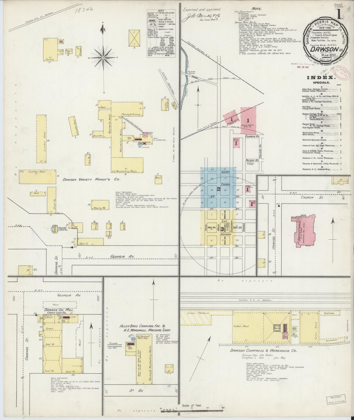 Sanborn Fire Insurance Map from Dawson, Terrell County, Georgia (1895), Sheet #0001 - Complete Map Set gallery image, historic Sanborn map, vintage wall art, Georgia Georgia