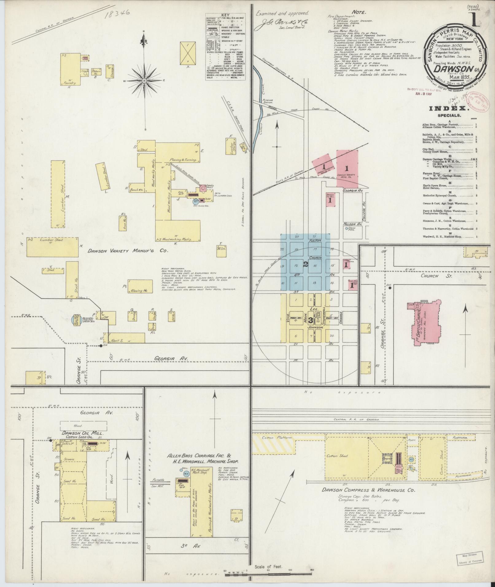 Sanborn Fire Insurance Map from Dawson, Terrell County, Georgia (1895), Sheet #0001 - Complete Map Set gallery image, historic Sanborn map, vintage wall art, Georgia Georgia