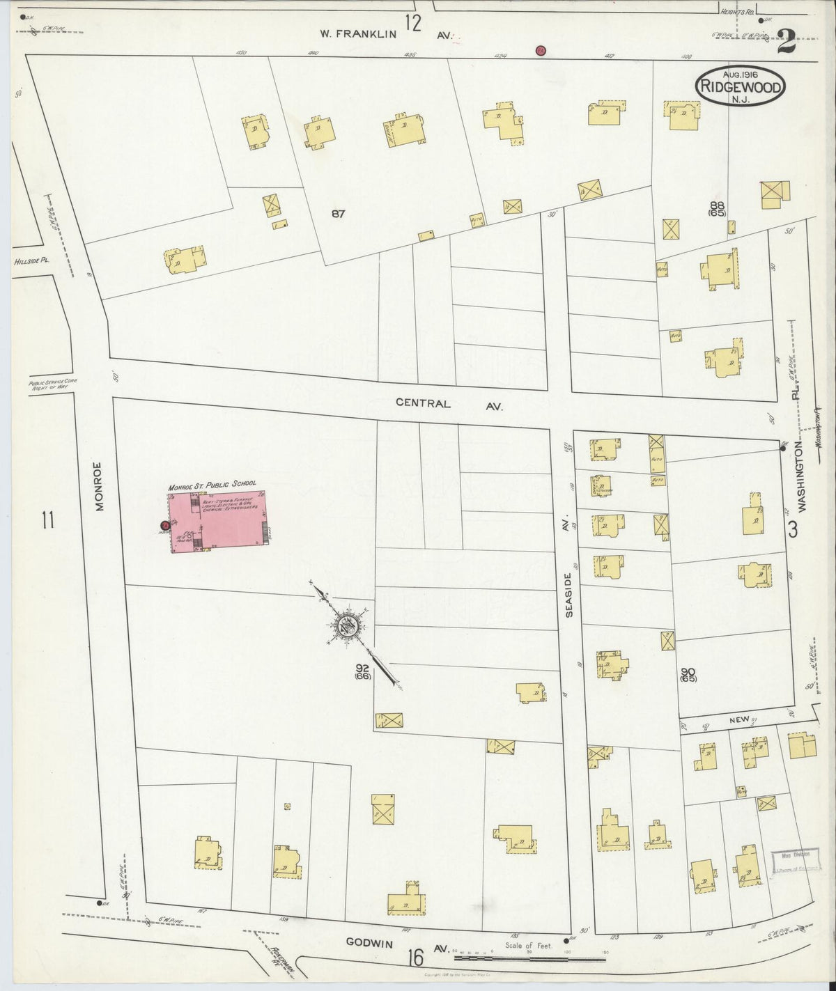 Sanborn Fire Insurance Map from Ridgewood, Bergen County, New Jersey (1916), Sheet #0002 - Complete Map Set gallery image, historic Sanborn map, vintage wall art, New Jersey New Jersey