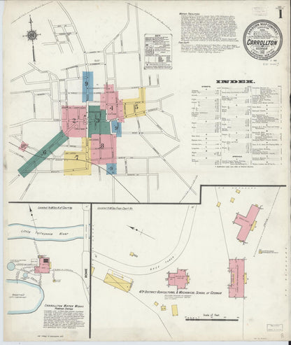 Sanborn Fire Insurance Map from Carrollton, Carroll County, Georgia (1911), Sheet #0001 - Complete Map Set gallery image, historic Sanborn map, vintage wall art, Georgia Georgia