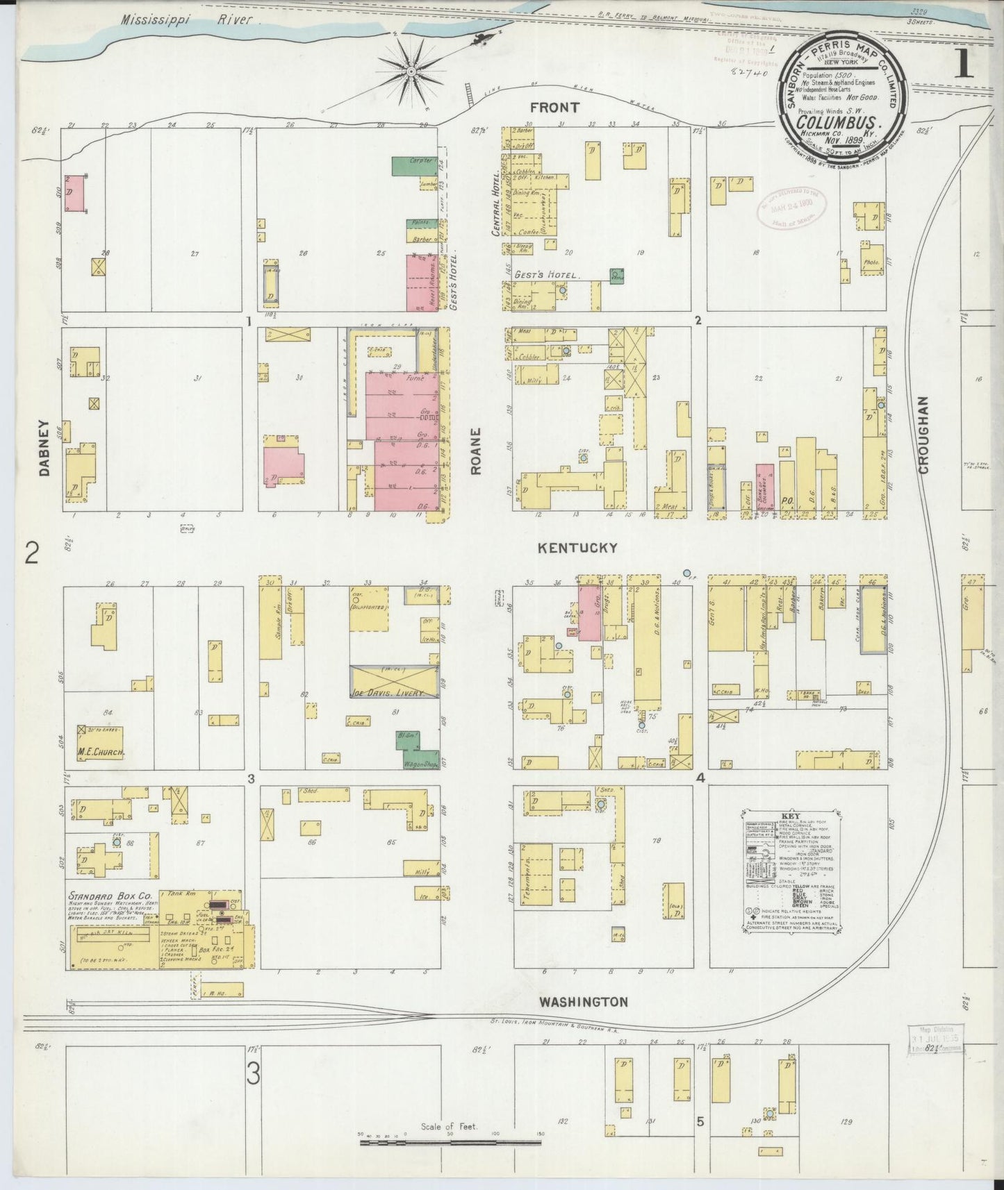 Sanborn Fire Insurance Map from Columbus, Hickman County, Kentucky (1899), Sheet #0001 - Historic Sanborn Fire Insurance Map Print, vintage old map wall art, antique decor, genealogy gift, Kentucky Kentucky map