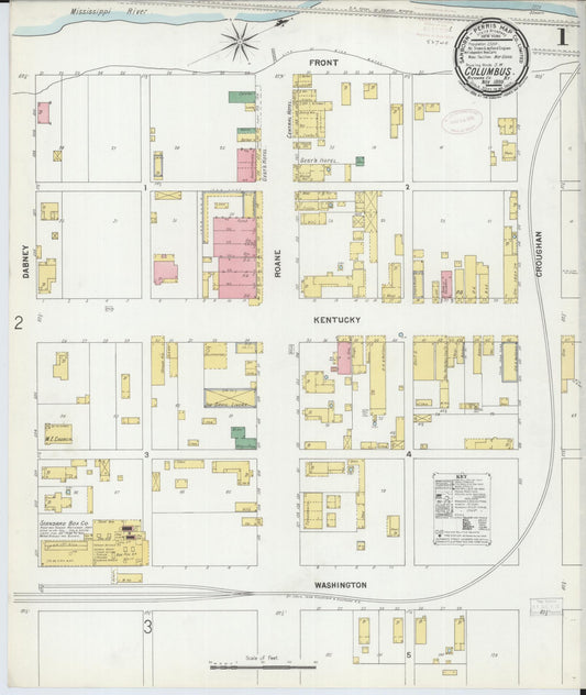Sanborn Fire Insurance Map from Columbus, Hickman County, Kentucky (1899), Sheet #0001 - Historic Sanborn Fire Insurance Map Print, vintage old map wall art, antique decor, genealogy gift, Kentucky Kentucky map