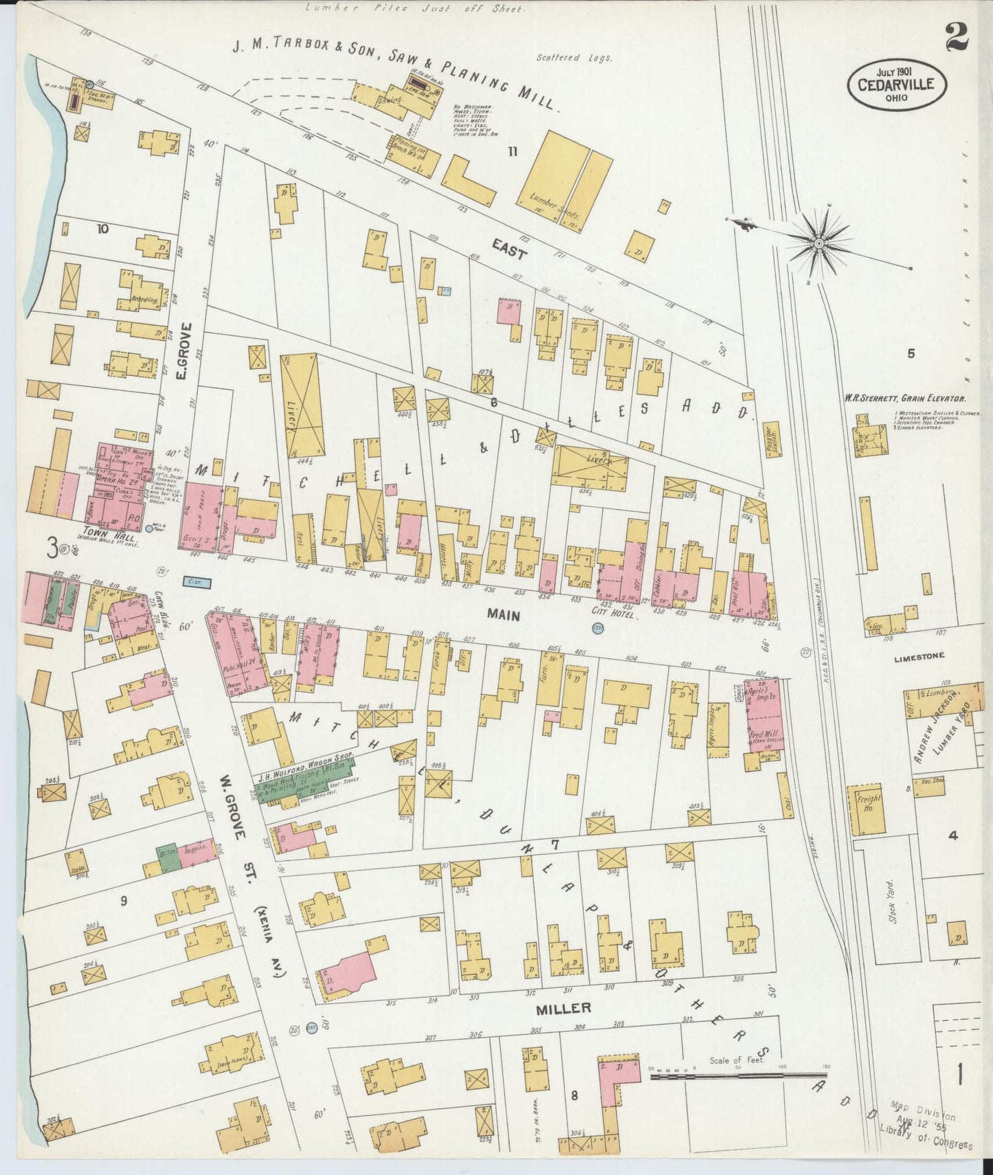 Sanborn Fire Insurance Map from Cedarville, Greene County, Ohio (1901), Sheet #0002 - Historic Sanborn Fire Insurance Map Print, vintage old map wall art, antique decor, genealogy gift, Ohio Ohio map