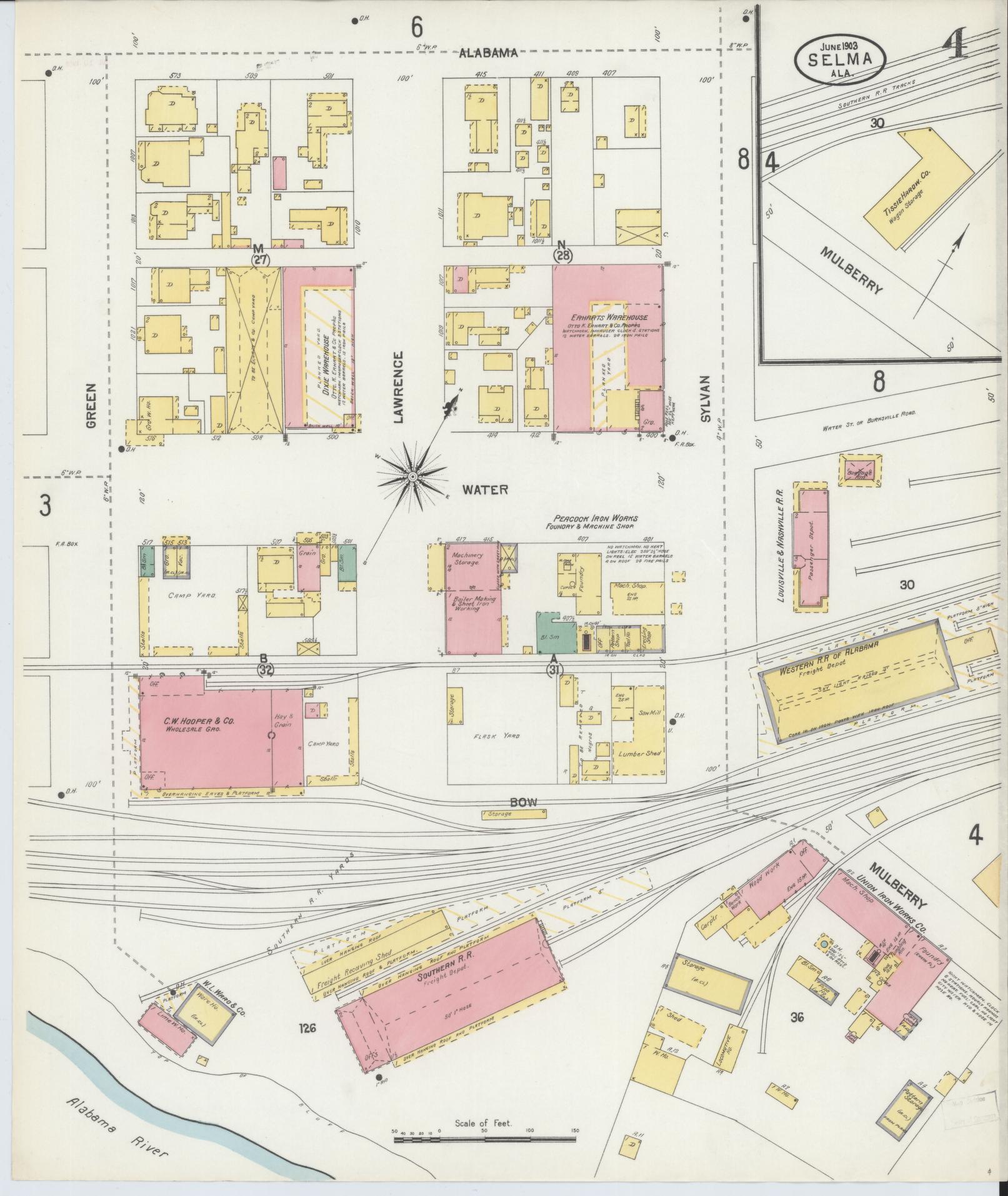 Sanborn Fire Insurance Map from Selma, Dallas County, Alabama (1903), Sheet #0004 - Historic Sanborn Fire Insurance Map Print, vintage old map wall art, antique decor, genealogy gift, Alabama Alabama map