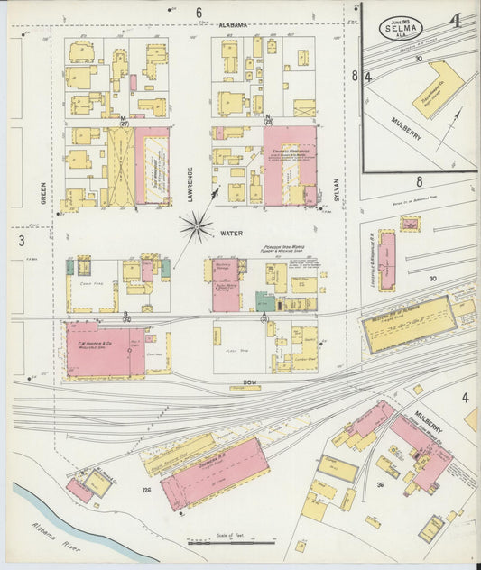 Sanborn Fire Insurance Map from Selma, Dallas County, Alabama (1903), Sheet #0004 - Historic Sanborn Fire Insurance Map Print, vintage old map wall art, antique decor, genealogy gift, Alabama Alabama map