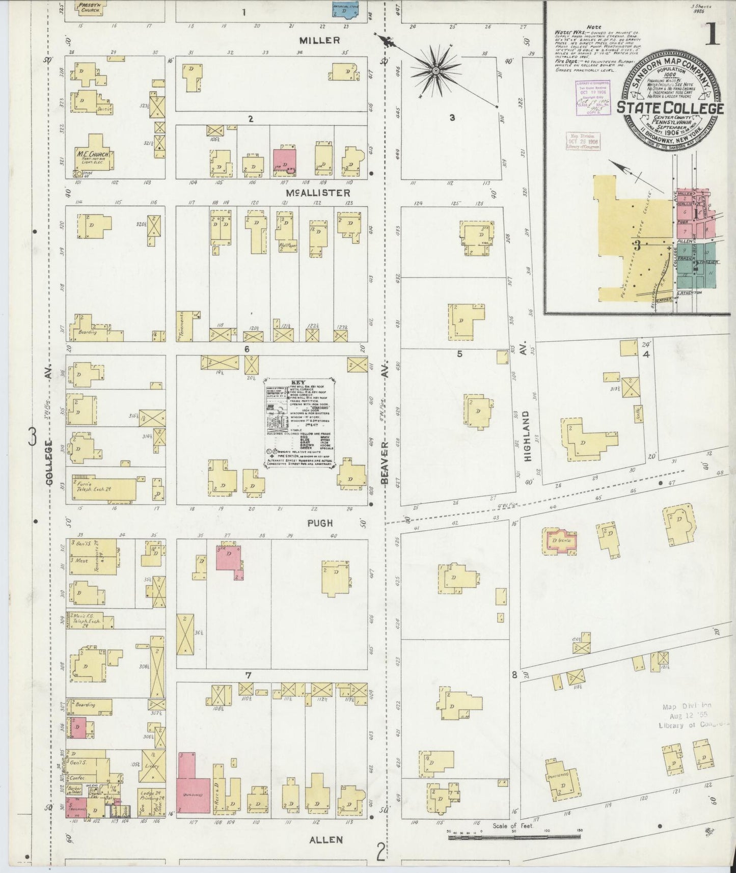 Sanborn Fire Insurance Map from State College, Centre County, Pennsylvania (1906), Sheet #0001 - Complete Map Set gallery image, historic Sanborn map, vintage wall art, Pennsylvania Pennsylvania