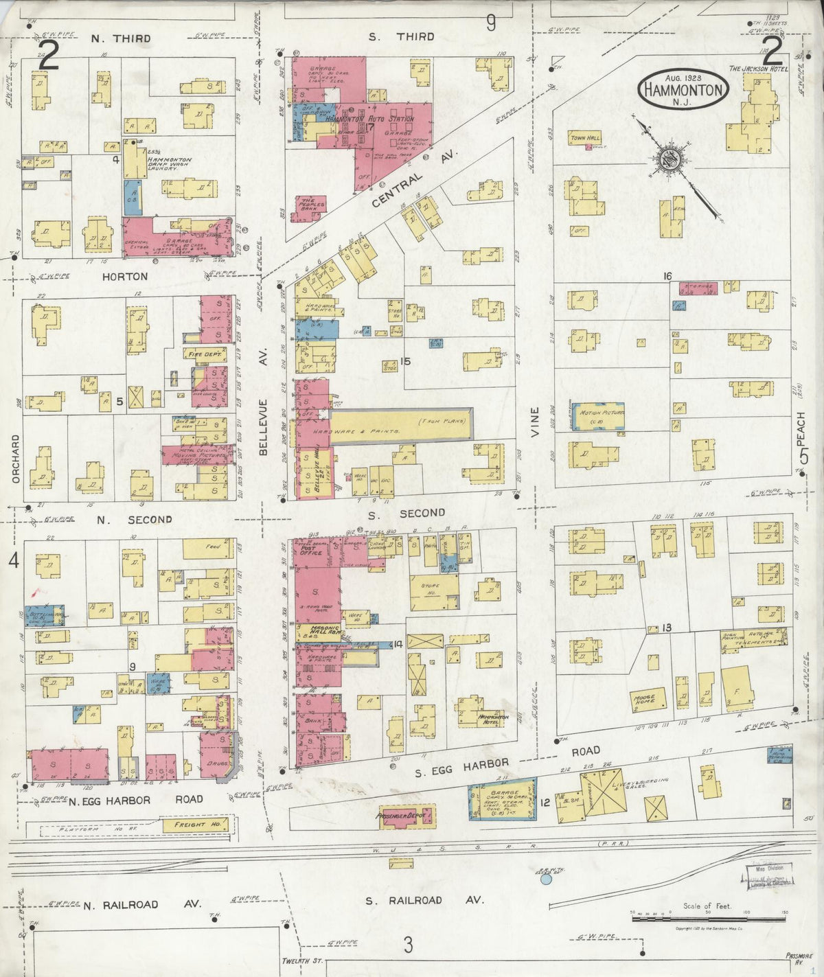 Sanborn Fire Insurance Map from Hammonton, Atlantic County, New Jersey (1923), Sheet #0002 - Historic Sanborn Fire Insurance Map Print, vintage old map wall art, antique decor, genealogy gift, New Jersey New Jersey map