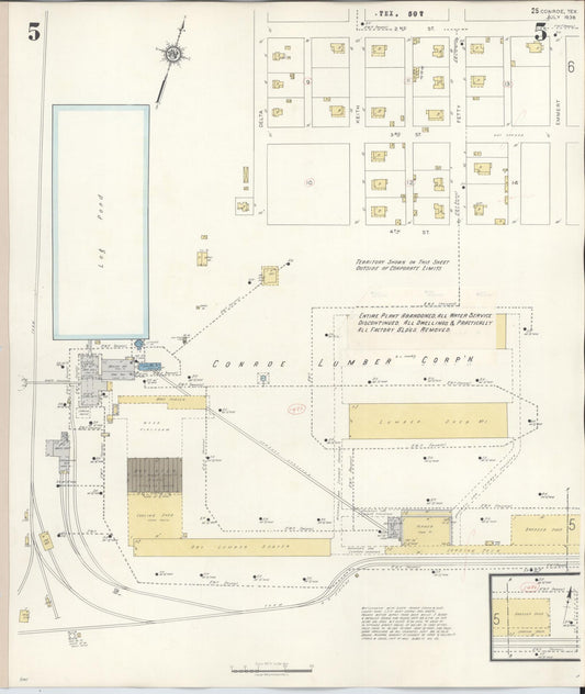 Sanborn Fire Insurance Map from Conroe, Montgomery County, Texas (1943), Sheet #0005 - Historic Sanborn Fire Insurance Map Print, vintage old map wall art, antique decor, genealogy gift, Texas Texas map