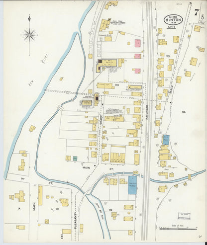 Sanborn Fire Insurance Map from Hinton, Summer County, West Virginia (1905), Sheet #0007 - Complete Map Set gallery image, historic Sanborn map, vintage wall art, West Virginia West Virginia