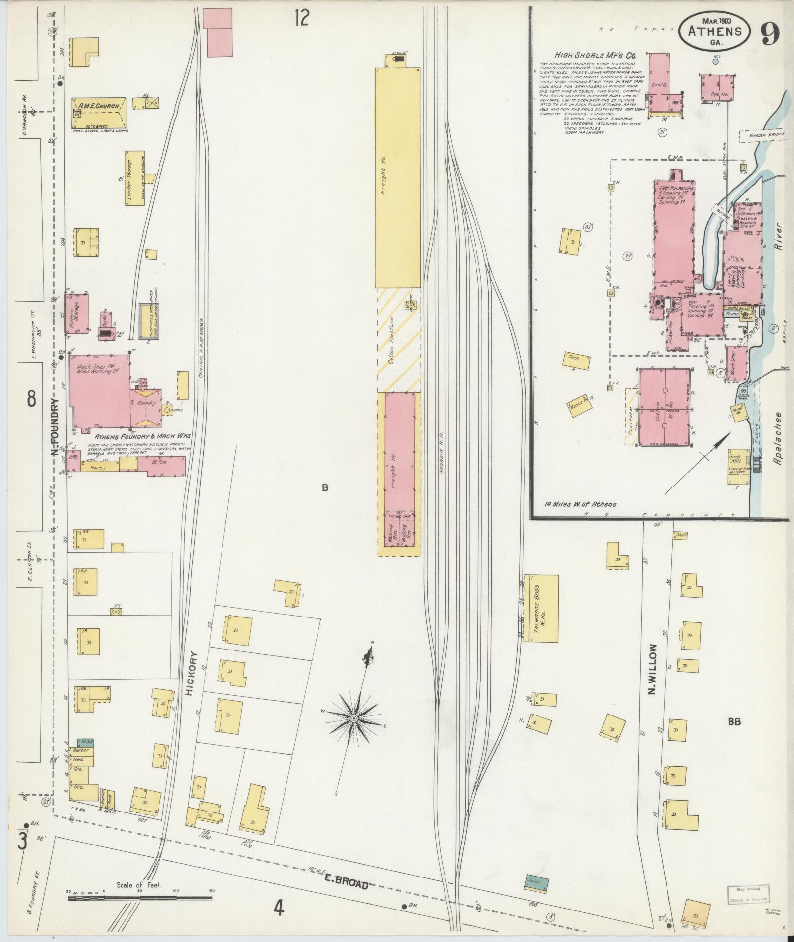 Sanborn Fire Insurance Map from Athens, Clarke County, Georgia (1903), Sheet #0009 - Historic Sanborn Fire Insurance Map Print, vintage old map wall art, antique decor, genealogy gift, Georgia Georgia map