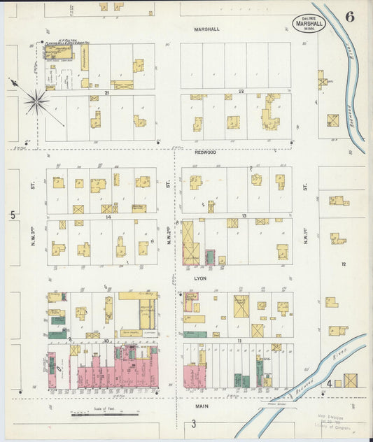 Sanborn Fire Insurance Map from Marshall, Lyon County, Minnesota (1902), Sheet #0006 - Historic Sanborn Fire Insurance Map Print, vintage old map wall art, antique decor, genealogy gift, Minnesota Minnesota map