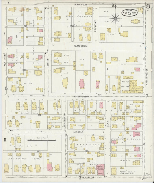Sanborn Fire Insurance Map from Kokomo, Howard County, Indiana (1896), Sheet #0008 - Historic Sanborn Fire Insurance Map Print, vintage old map wall art, antique decor, genealogy gift, Indiana Indiana map