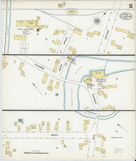Sanborn Fire Insurance Map from Clinton, Kennebec County, Maine (1901), Sheet #0002 - Historic Sanborn Fire Insurance Map Print, vintage old map wall art, antique decor, genealogy gift, Maine Maine map