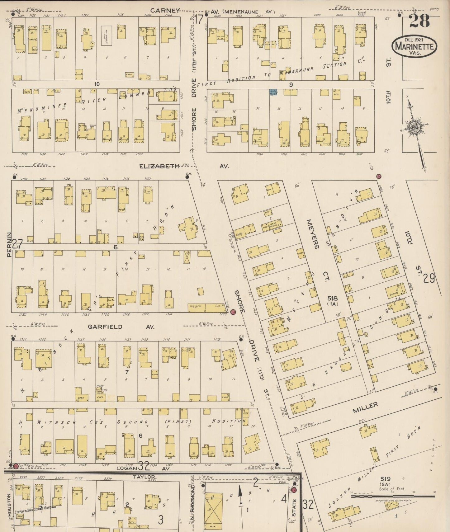 Sanborn Fire Insurance Map from Marinette, Marinette County, Wisconsin (1921), Sheet #0028 - Complete Map Set gallery image, historic Sanborn map, vintage wall art, Wisconsin Wisconsin