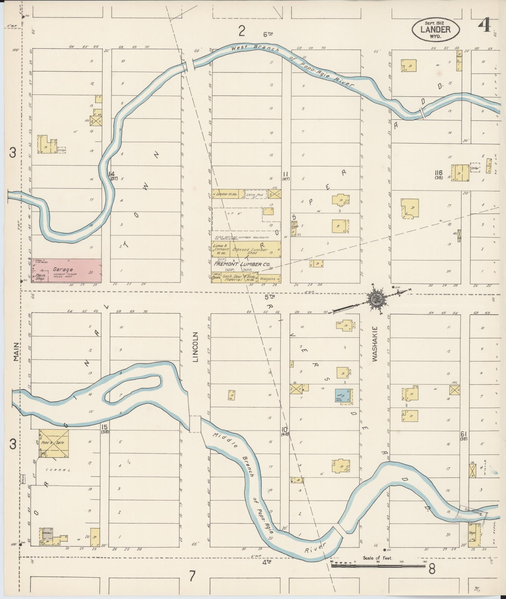 Sanborn Fire Insurance Map from Lander, Fremont County, Wyoming (1912), Sheet #0004 - Historic Sanborn Fire Insurance Map Print, vintage old map wall art, antique decor, genealogy gift, Wyoming Wyoming map