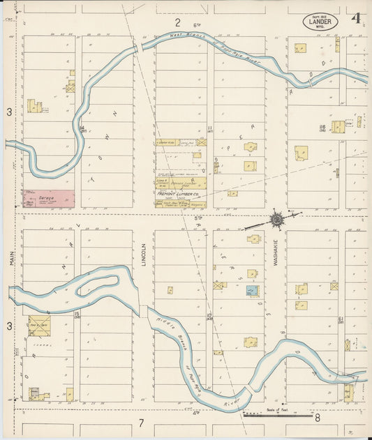 Sanborn Fire Insurance Map from Lander, Fremont County, Wyoming (1912), Sheet #0004 - Historic Sanborn Fire Insurance Map Print, vintage old map wall art, antique decor, genealogy gift, Wyoming Wyoming map