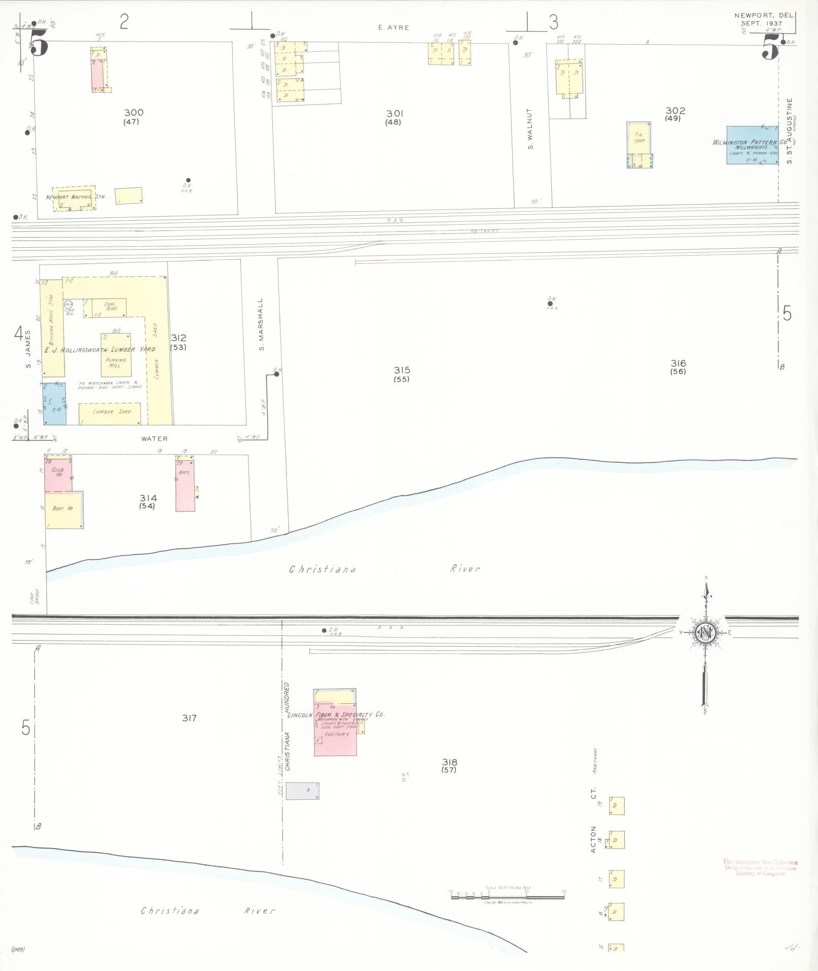 Sanborn Fire Insurance Map from Newport, New Castle County, Delaware (1937), Sheet #0005 - Historic Sanborn Fire Insurance Map Print, vintage old map wall art, antique decor, genealogy gift, Delaware Delaware map