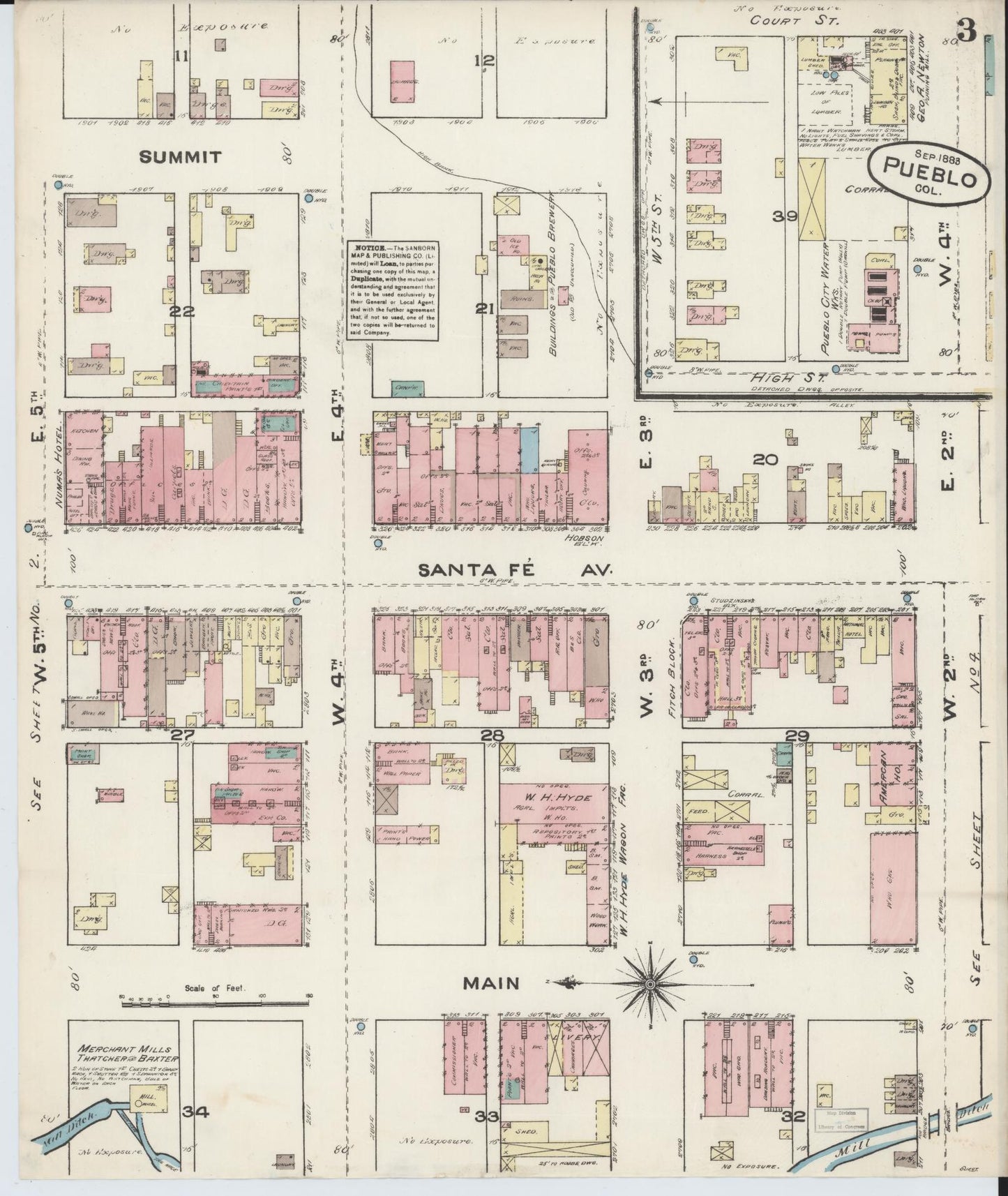 Sanborn Fire Insurance Map from Pueblo, Pueblo County, Colorado (1883), Sheet #0003 - Historic Sanborn Fire Insurance Map Print, vintage old map wall art, antique decor, genealogy gift, Colorado Colorado map