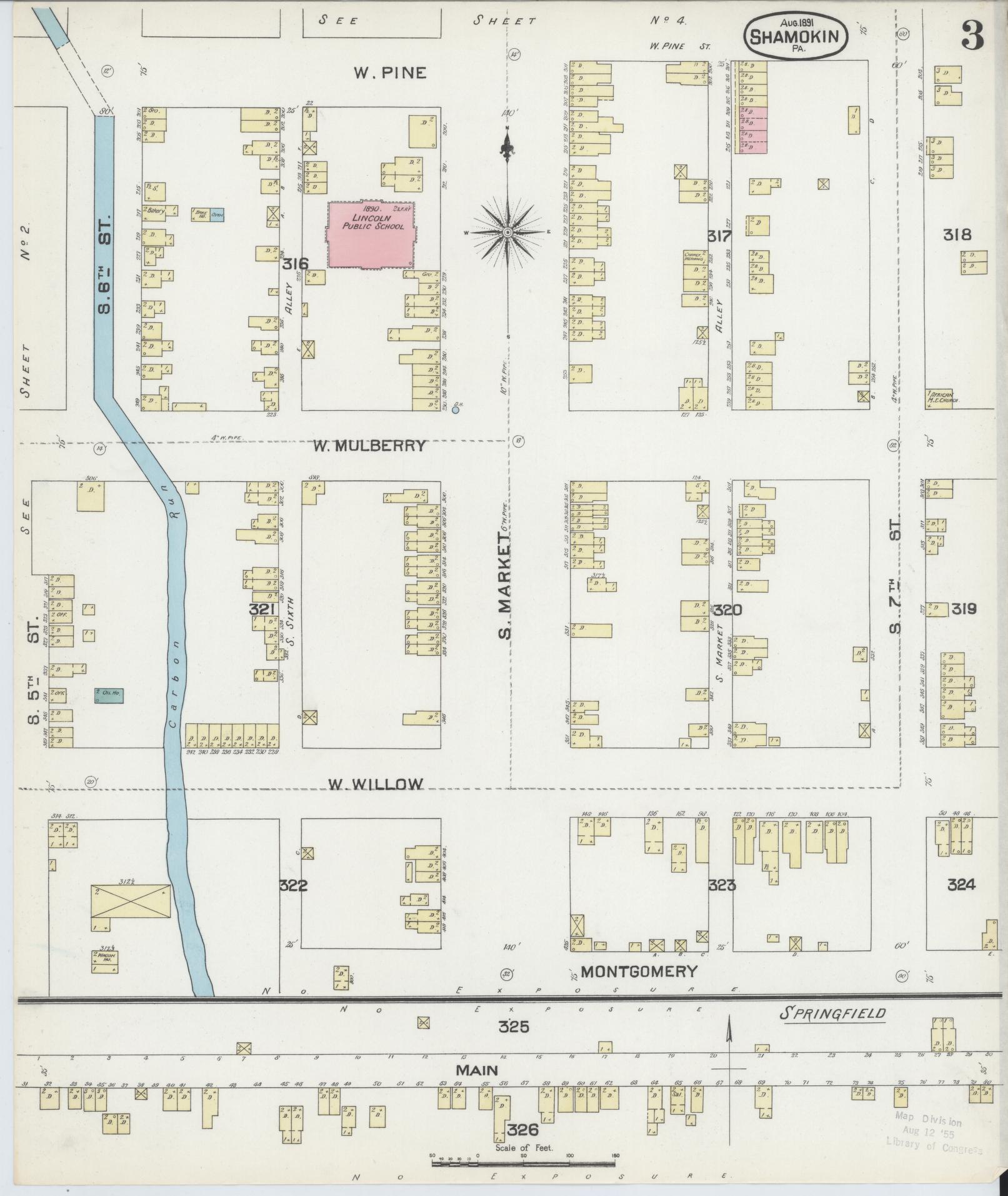 Sanborn Fire Insurance Map from Shamokin, Northumberland County, Pennsylvania (1891), Sheet #0003 - Complete Map Set gallery image, historic Sanborn map, vintage wall art, Pennsylvania Pennsylvania