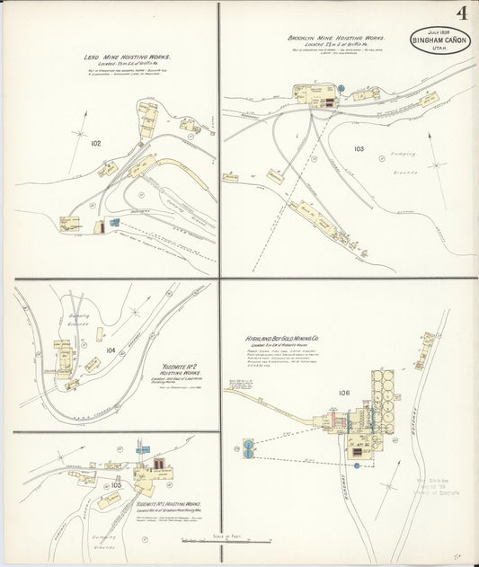 Sanborn Fire Insurance Map from Bingham Canyon, Salt Lake County, Utah (1898), Sheet #0004 - Historic Sanborn Fire Insurance Map Print, vintage old map wall art, antique decor, genealogy gift, Utah Utah map