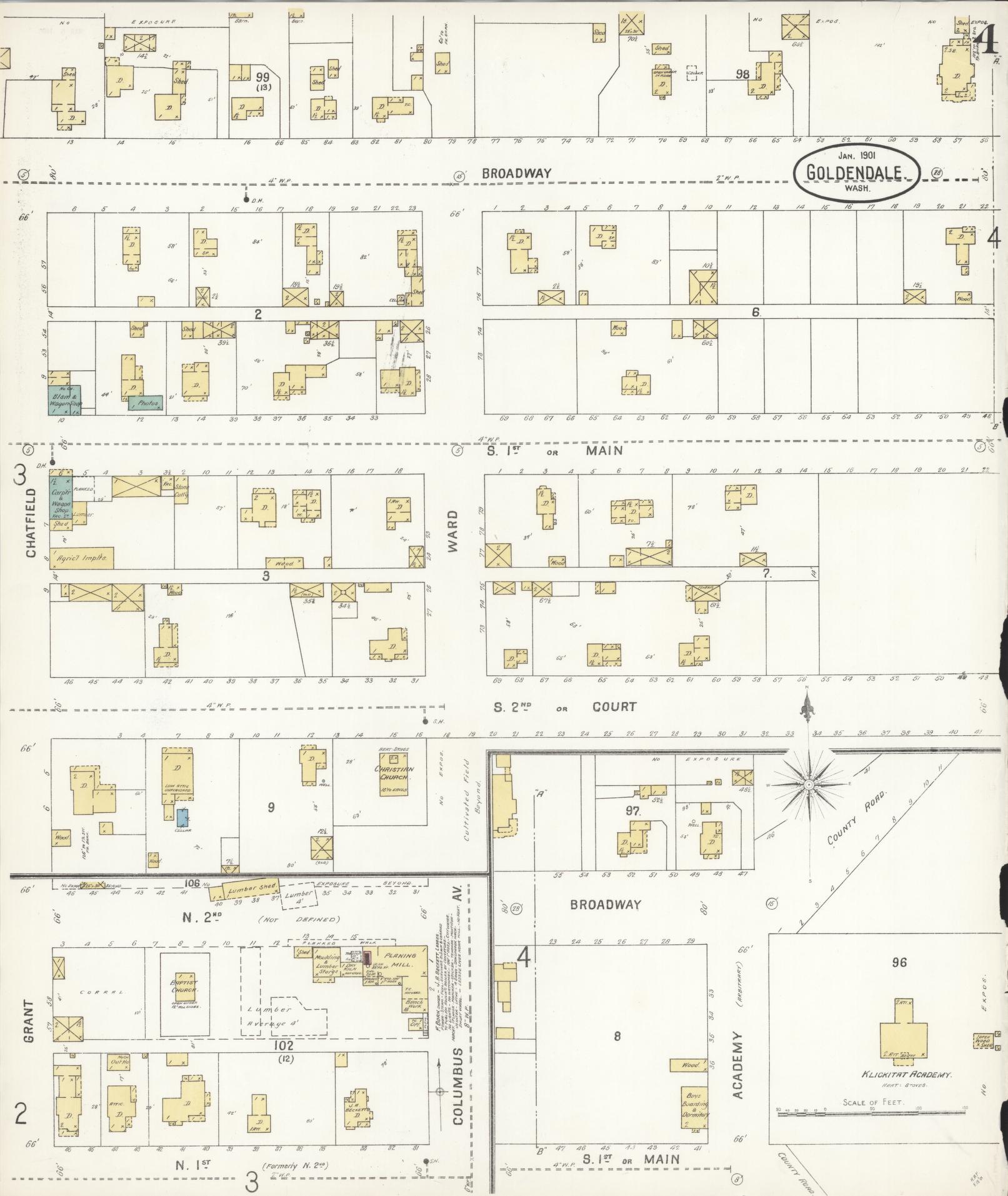 Sanborn Fire Insurance Map from Goldendale, Klickitat County, Washington (1901), Sheet #0004 - Complete Map Set gallery image, historic Sanborn map, vintage wall art, Washington Washington