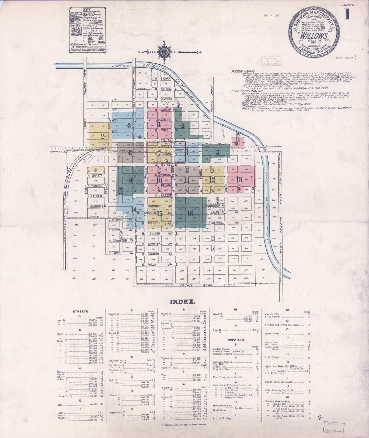 Sanborn Fire Insurance Map from Willows, Glenn County, California. (1912) – Historic Sanborn Fire Insurance Map Print