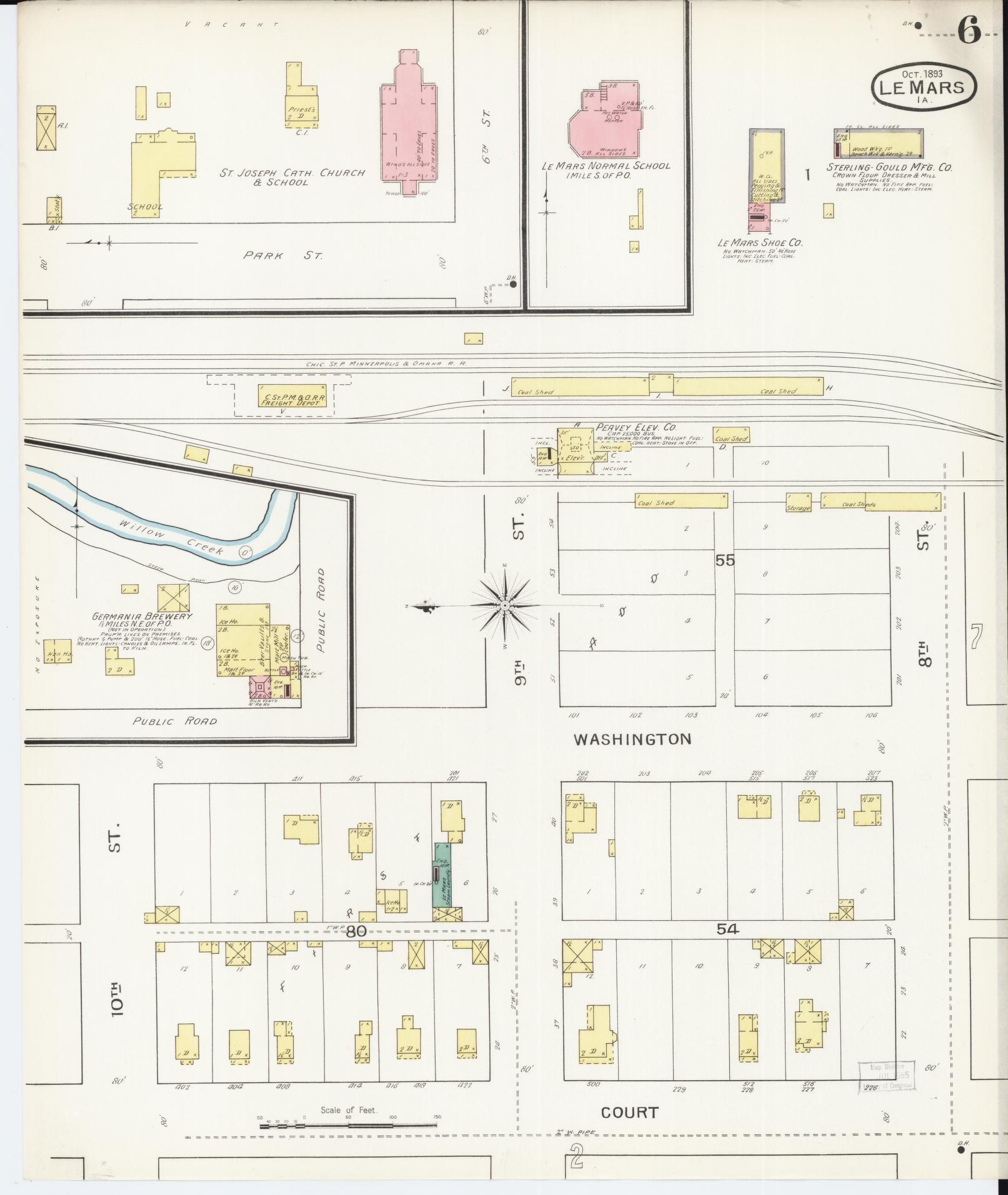 Sanborn Fire Insurance Map from Le Mars, Plymouth County, Iowa (1893), Sheet #0006 - Historic Sanborn Fire Insurance Map Print, vintage old map wall art