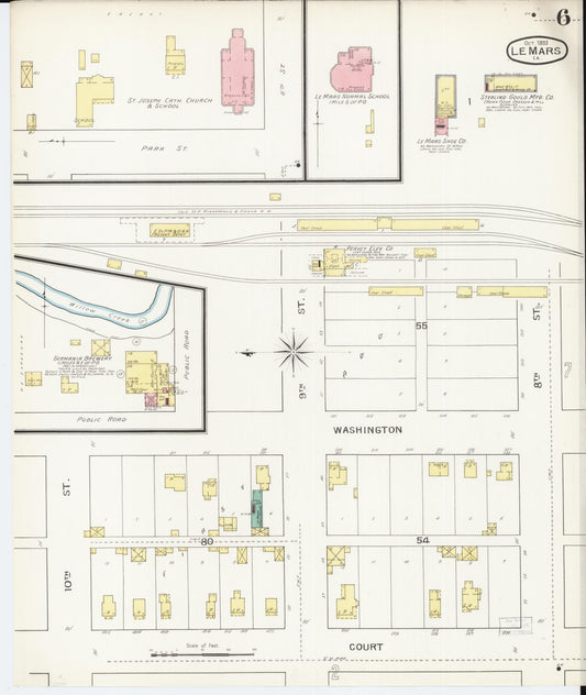 Sanborn Fire Insurance Map from Le Mars, Plymouth County, Iowa (1893), Sheet #0006 - Historic Sanborn Fire Insurance Map Print, vintage old map wall art