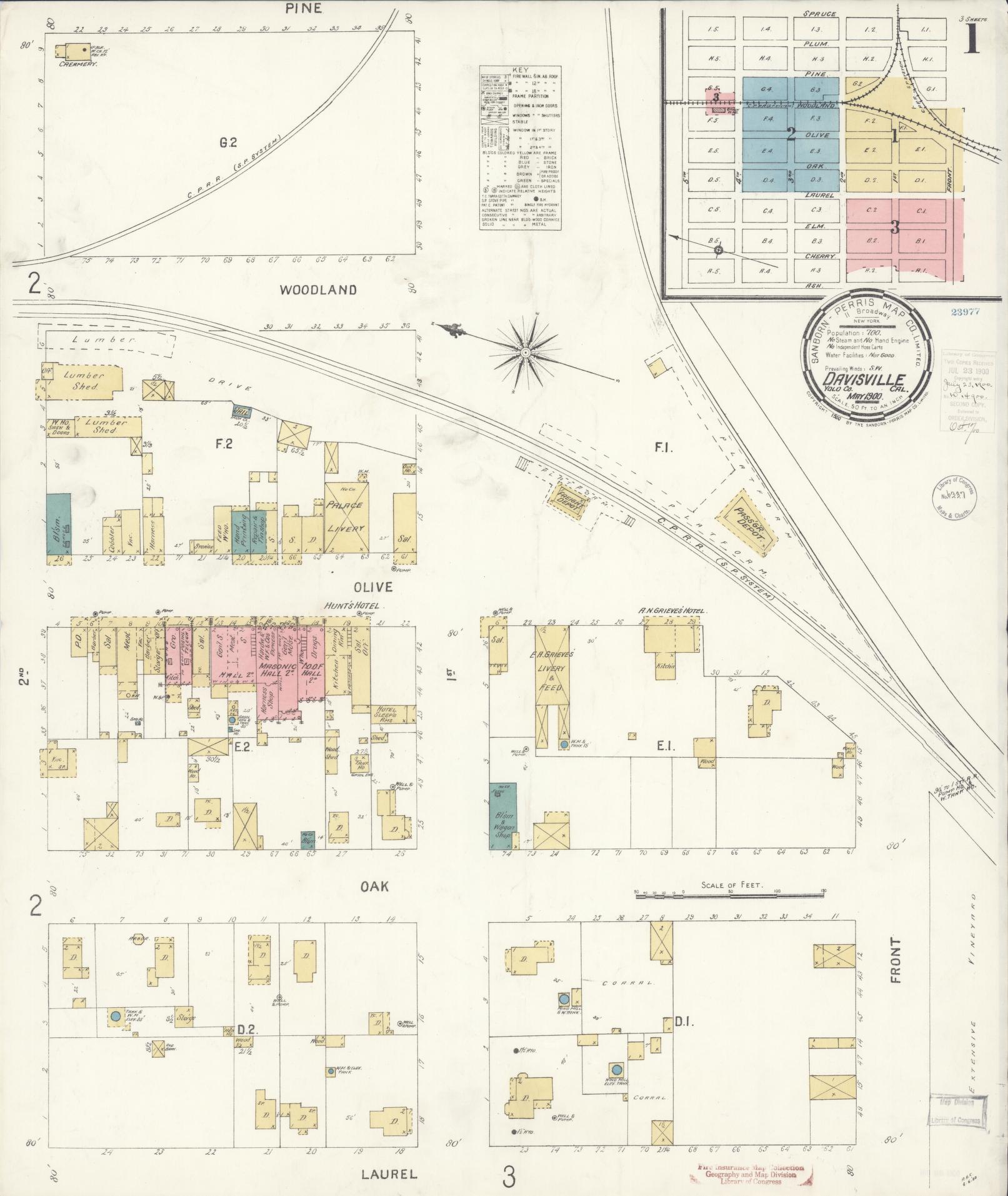 Sanborn Fire Insurance Map from Davis, Yolo County, California (1900), Sheet #0001 - Complete Map Set gallery image, historic Sanborn map, vintage wall art, California California