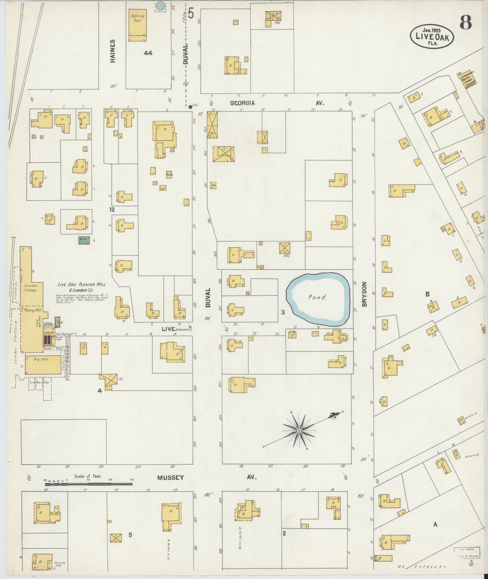 Sanborn Fire Insurance Map from Live Oak, Suwanee County, Florida (1903), Sheet #0008 - Complete Map Set gallery image, historic Sanborn map, vintage wall art, Florida Florida