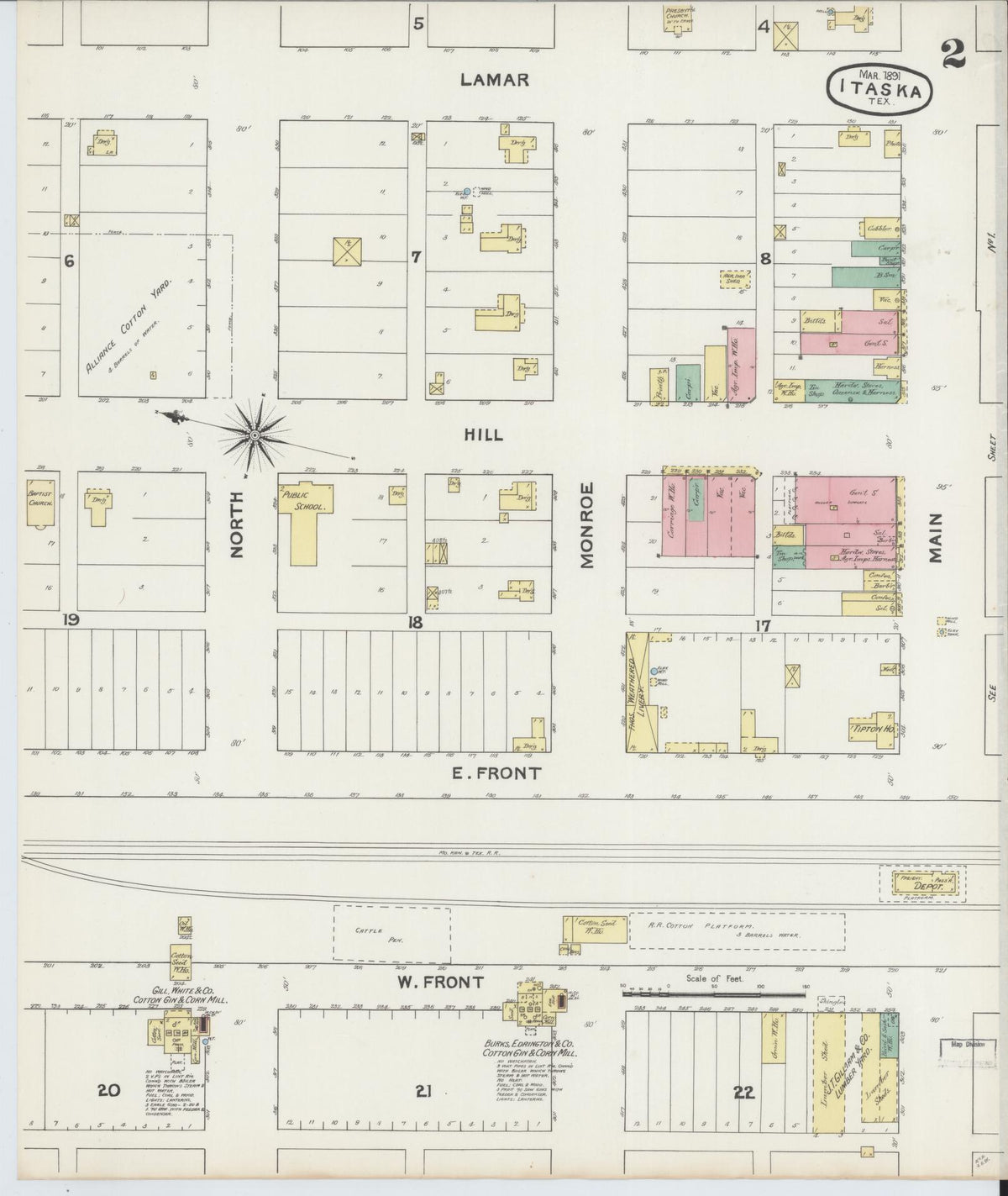 Sanborn Fire Insurance Map from Itasca, Hill County, Texas (1891), Sheet #0002 - Historic Sanborn Fire Insurance Map Print, vintage old map wall art, antique decor, genealogy gift, Texas Texas map