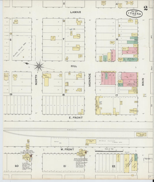 Sanborn Fire Insurance Map from Itasca, Hill County, Texas (1891), Sheet #0002 - Historic Sanborn Fire Insurance Map Print, vintage old map wall art, antique decor, genealogy gift, Texas Texas map