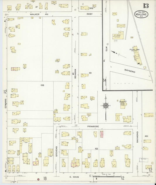 Sanborn Fire Insurance Map from Malone, Franklin County, New York (1914), Sheet #0013 - Historic Sanborn Fire Insurance Map Print, vintage old map wall art, antique decor, genealogy gift, New York New York map