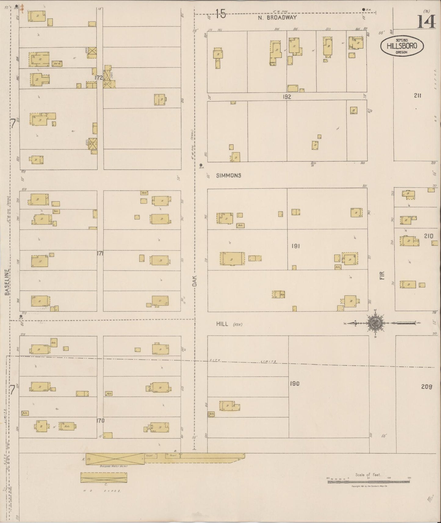 Sanborn Fire Insurance Map from Hillsboro, Washington County, Oregon (1921), Sheet #0014 - Complete Map Set gallery image, historic Sanborn map, vintage wall art, Oregon Oregon
