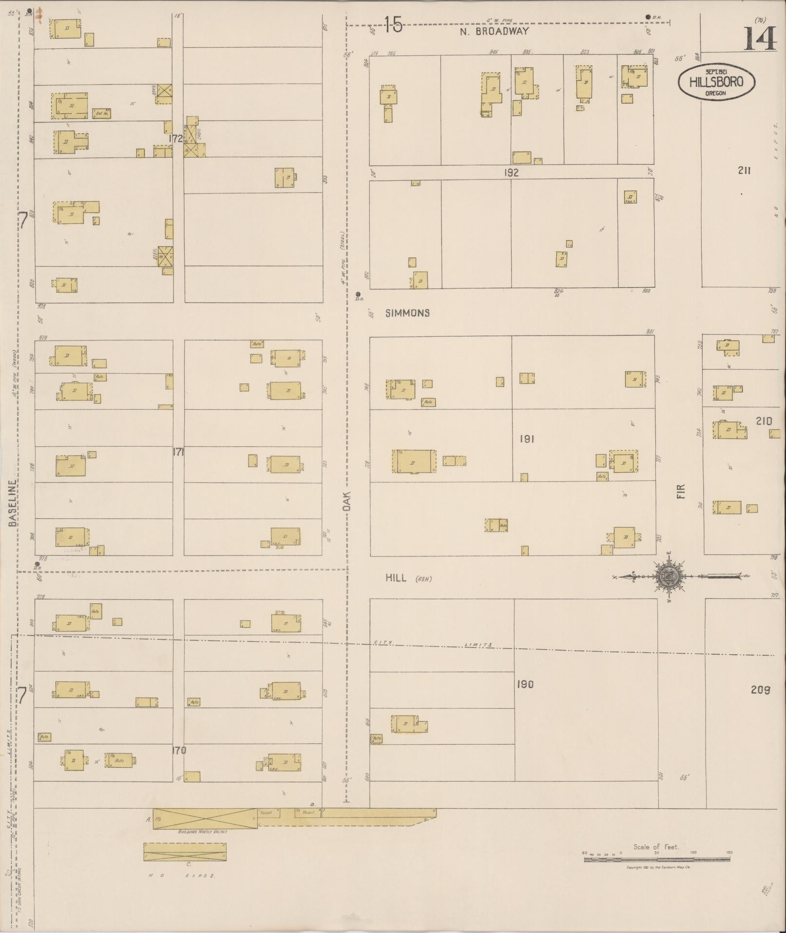 Sanborn Fire Insurance Map from Hillsboro, Washington County, Oregon (1921), Sheet #0014 - Complete Map Set gallery image, historic Sanborn map, vintage wall art, Oregon Oregon