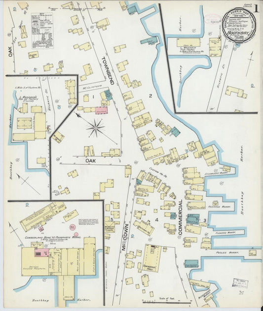 Sanborn Fire Insurance Map from Boothbay, Lincoln County, Maine (1891), Sheet #0001 - Historic Sanborn Fire Insurance Map Print, vintage old map wall art, antique decor, genealogy gift, Maine Maine map