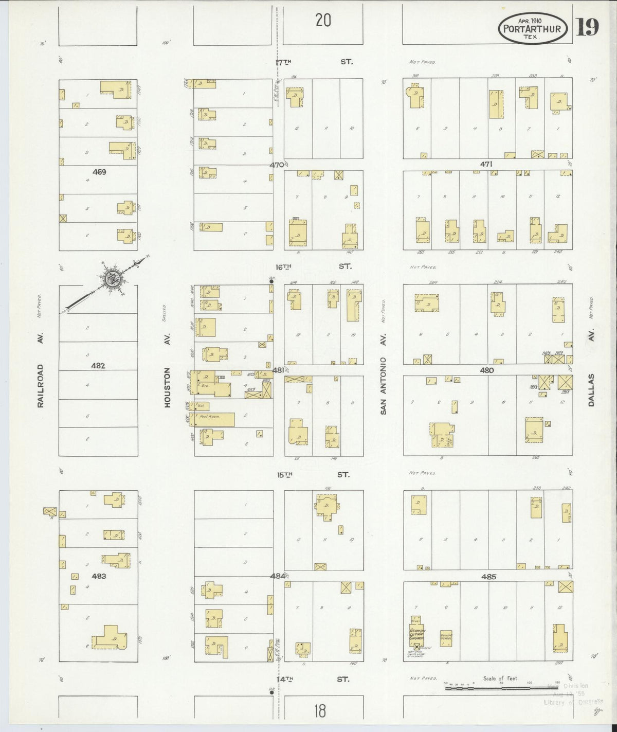 Sanborn Fire Insurance Map from Port Arthur, Jefferson County, Texas (1910), Sheet #0019 - Historic Sanborn Fire Insurance Map Print, vintage old map wall art, antique decor, genealogy gift, Texas Texas map