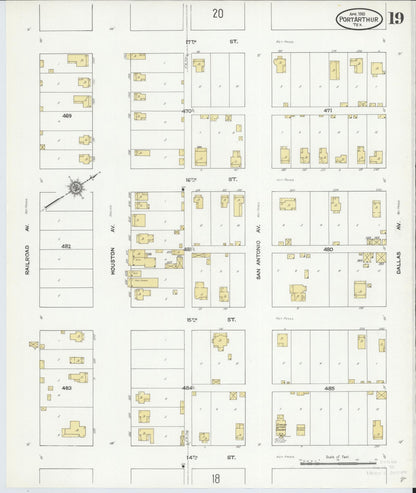 Sanborn Fire Insurance Map from Port Arthur, Jefferson County, Texas (1910), Sheet #0019 - Historic Sanborn Fire Insurance Map Print, vintage old map wall art, antique decor, genealogy gift, Texas Texas map