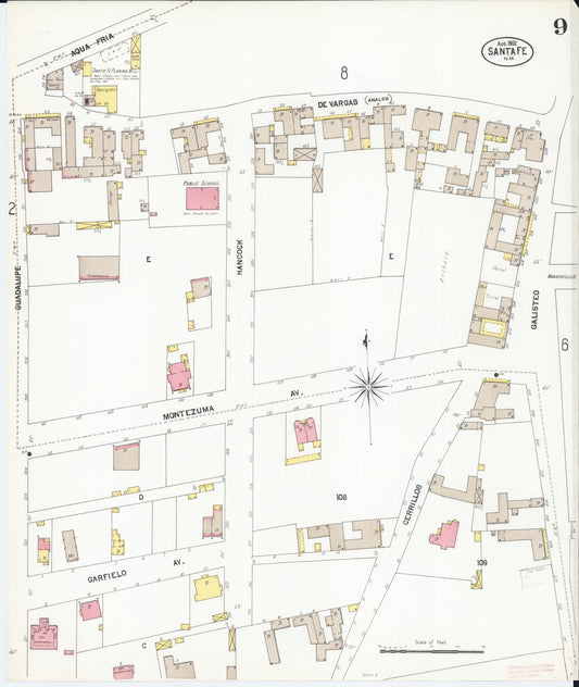 Sanborn Fire Insurance Map from Santa Fe, Santa Fe County, New Mexico (1902), Sheet #0009 - Historic Sanborn Fire Insurance Map Print, vintage old map wall art, antique decor, genealogy gift, New Mexico New Mexico map