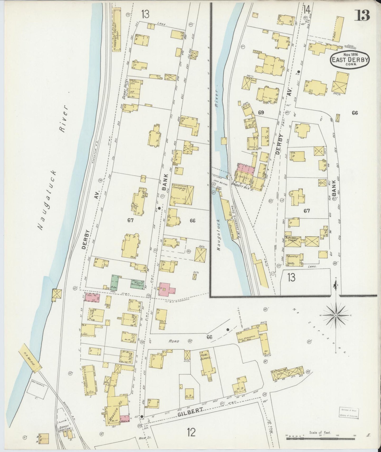 Sanborn Fire Insurance Map from Derby, New Haven County, Connecticut (1896), Sheet #0013 - Complete Map Set gallery image, historic Sanborn map, vintage wall art, Connecticut Connecticut