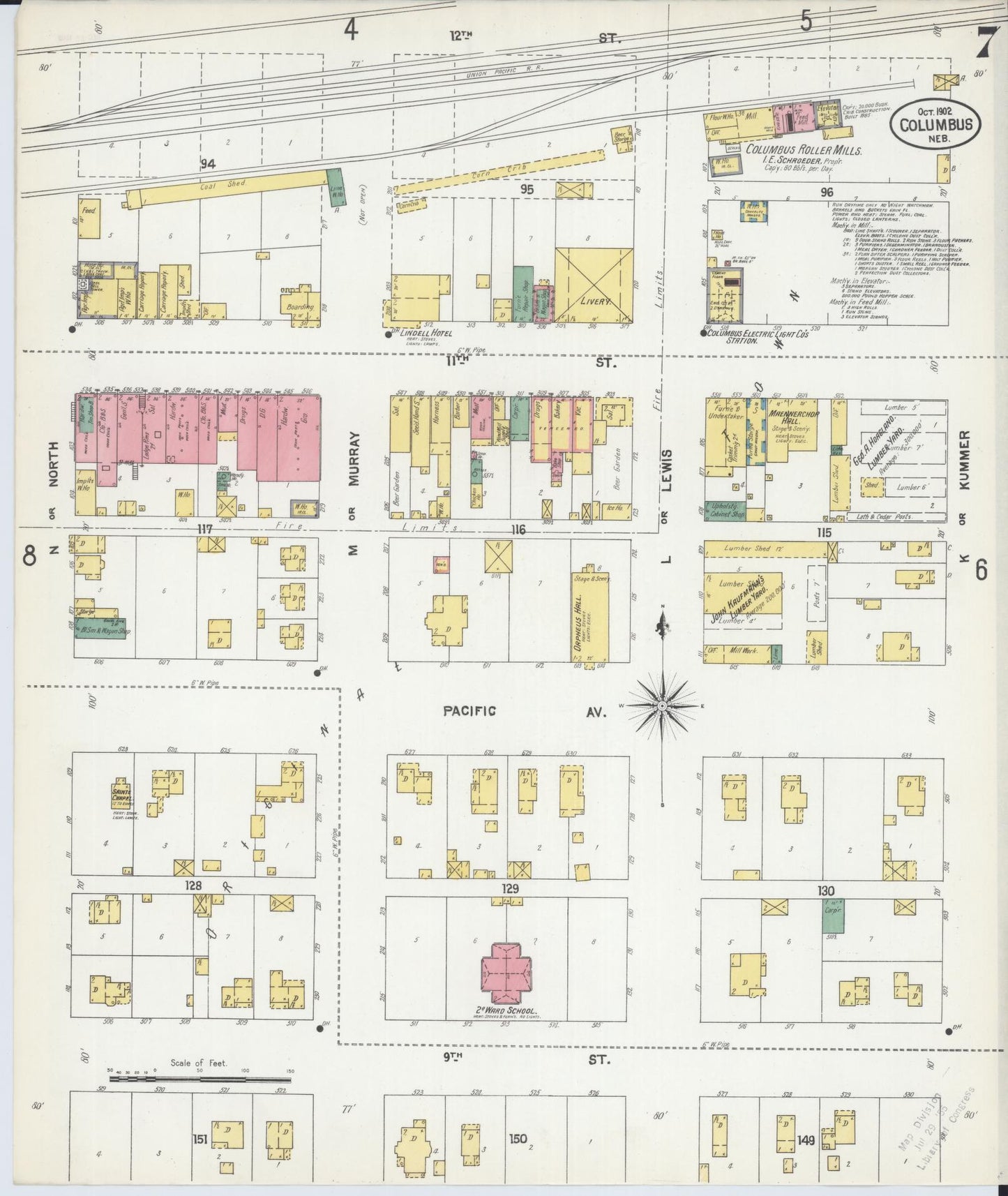Sanborn Fire Insurance Map from Columbus, Platte County, Nebraska (1902), Sheet #0007 - Complete Map Set gallery image, historic Sanborn map, vintage wall art, Nebraska Nebraska